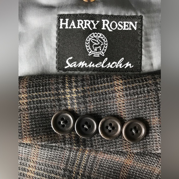 Samuelsohn blazer Sz 46 tall long Italian 120’s wool grey brown checks - Picture 2 of 6